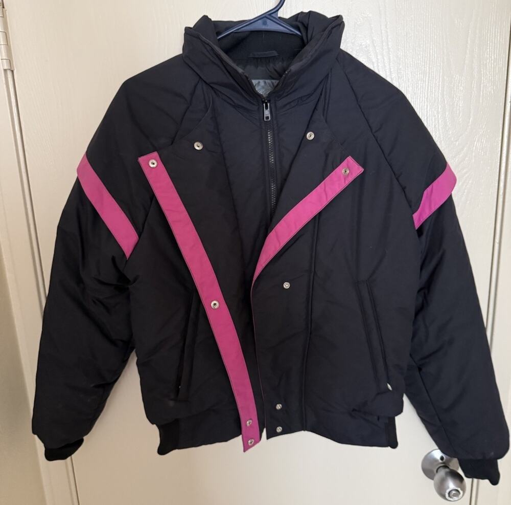 Vintage Black Bear Ski Jacket Medium Down Black Pink